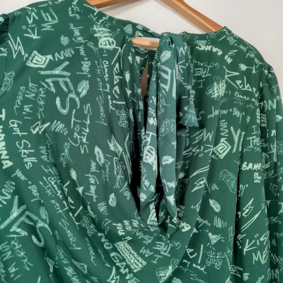 Melissa McCartney Seven Shirt Blouse Plus Size 2X Green Graffiti Long Sleeve Top - Picture 14 of 16